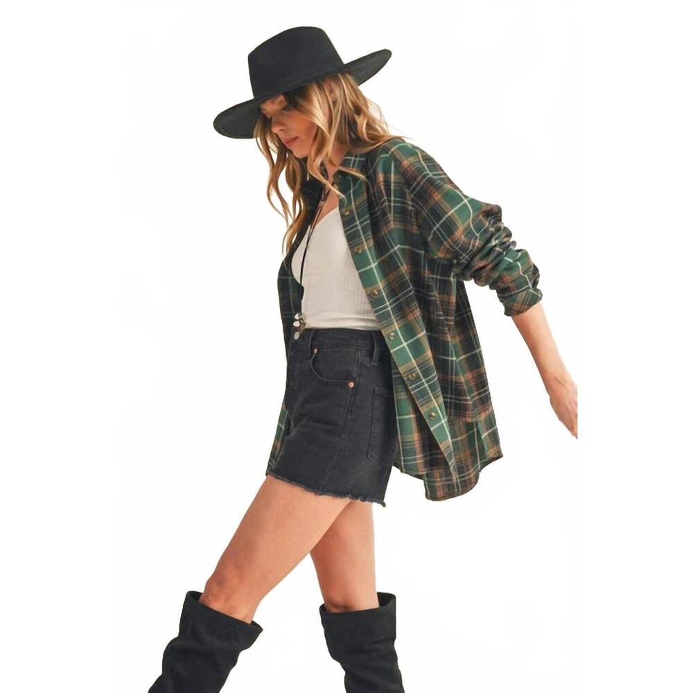 NEW AEMI + CO katie flannel shirt in green - Picture 4 of 4